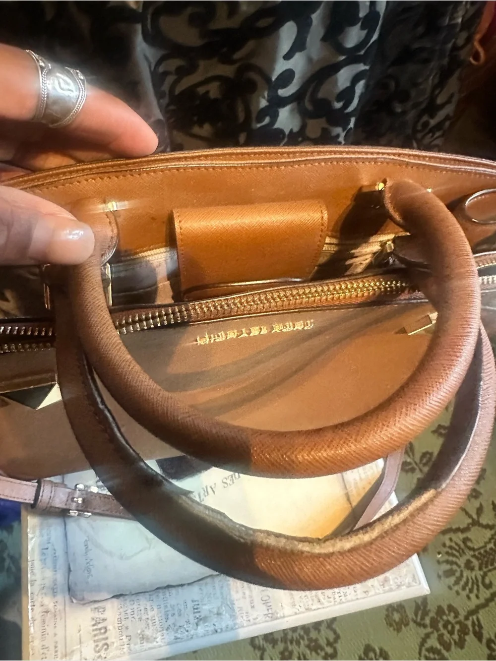 Michael Kors Cognac Leather Satchel with Gold Accents